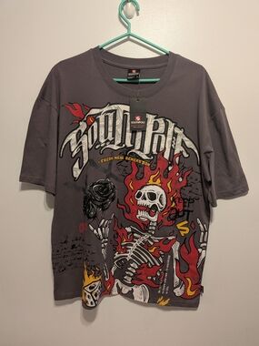 South Pole Gray Graphic Skull & Flame Short Sleeve Tee